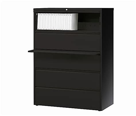 WorkPro 42 W X 18 58 D Lateral 5 Drawer File Cabinet Black ODP