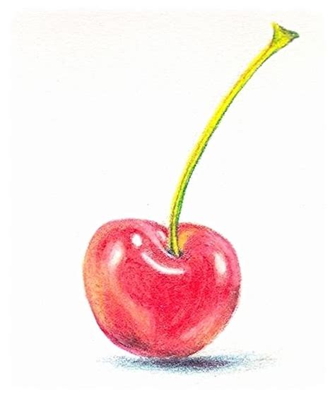 Photorealistic Cherry Drawing in Colored Pencil