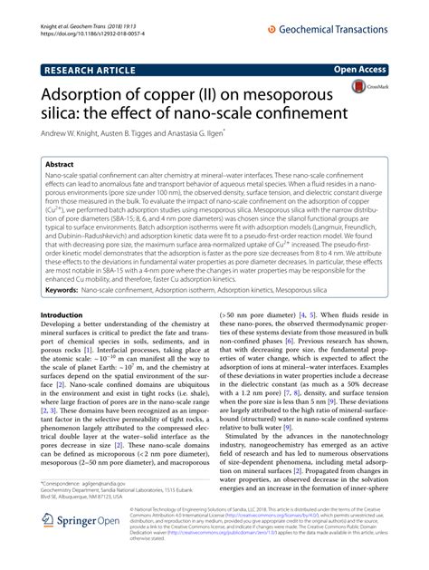 Pdf Adsorption Of Copper Ii On Mesoporous Silica The Effect Of