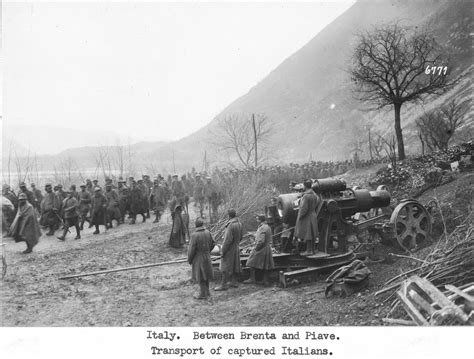 Italian Prisoners Marching Past Austro Hungarian Skoda Mm Howitzer