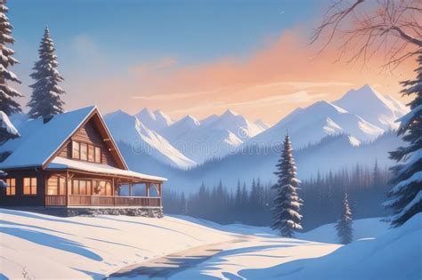 Winter In The Countryside Cartoon Illustration Winter Environment
