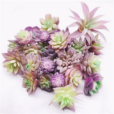 Woohome 25 PCS Artificial Succulent Plants Purple Fake Succulent