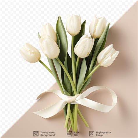 Premium Psd A Bouquet Of Tulips With A Ribbon Tied Around It