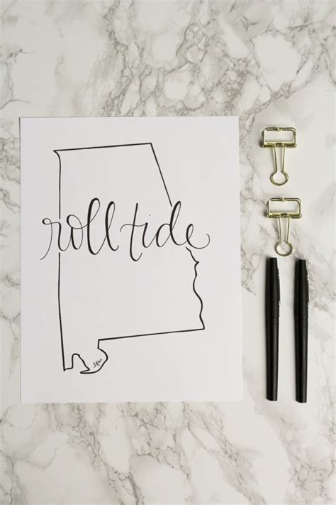 Alabama Roll Tide Hand-lettered Calligraphy State Outline - Etsy