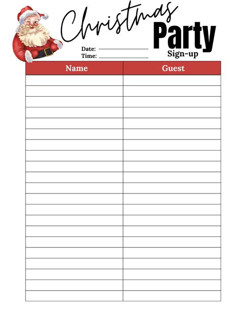 Christmas Party Sign up Sheet Christmas Sign up Party Sign up Sheet Christmas Santa Sign up ...