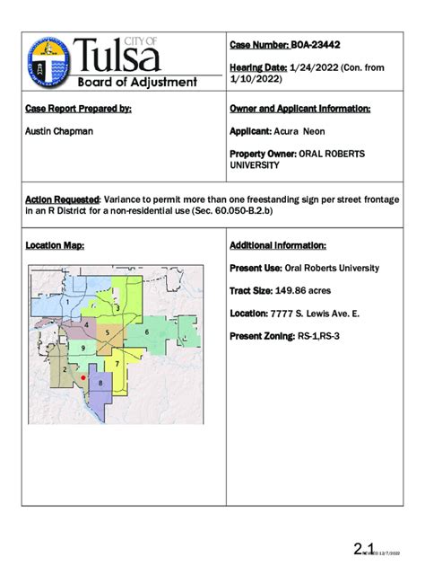 Fillable Online Case Number BOA 23442 Hearing Date Tulsa Planning