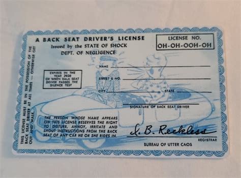 A Backseat Driver S License Funny Gift Bad Driver Id Etsy