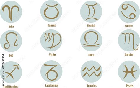 Set Of Zodiac Signs Icons Aries Leo Gemini Taurus Scorpio