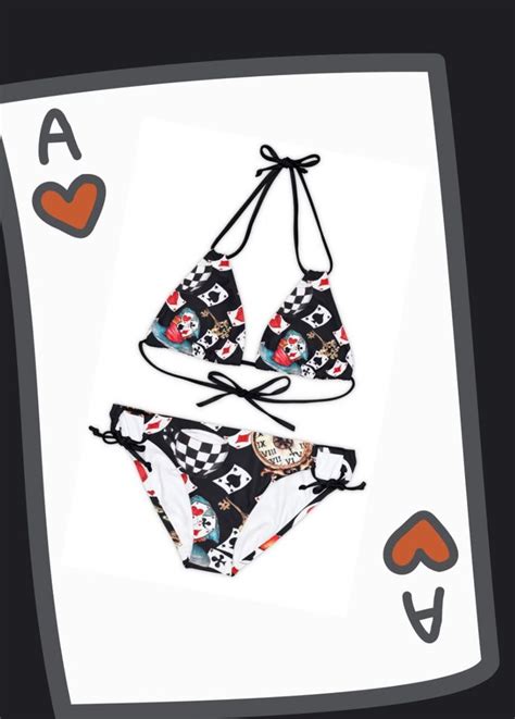 Alice In Wonderland Bikini Set Fantasy Swimsuit Mad Hatter Playing Cards ID By