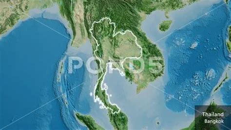 Shape Of Thailand Glowed Satellite Labels Graphic 245657541