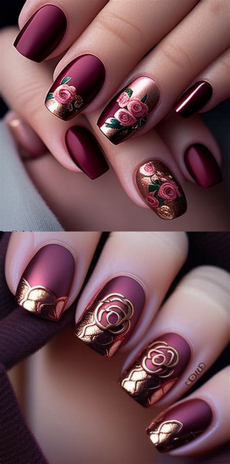 Rose Gold Burgundy Nails Classy Nail Art Trendy Nail Art Elegant Nails Stylish Nails Chic