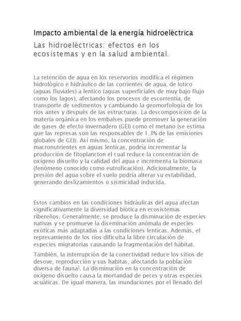 Impacto Ambiental de La Energía Hidroeléctrica | PDF | Reservorio ...