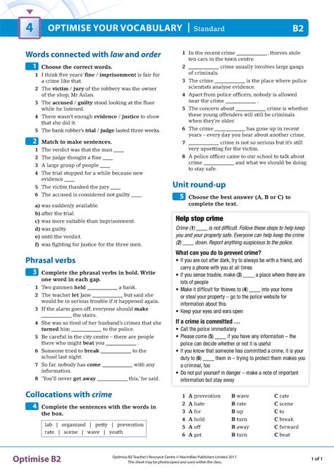 Opt B U Vocab Standard Optimise B Teachers Resource Centre