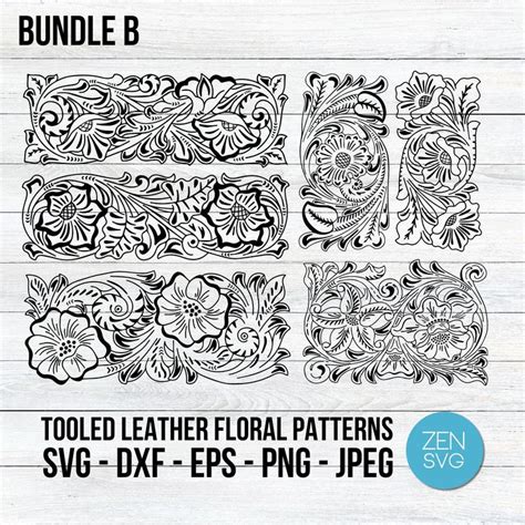 Western Tooled Leather Svg Bundle Set Of Sheridan Style Floral