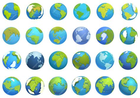 Conjunto De ícones Do Globo Vetor De Desenho Animado Mapa Da Terra