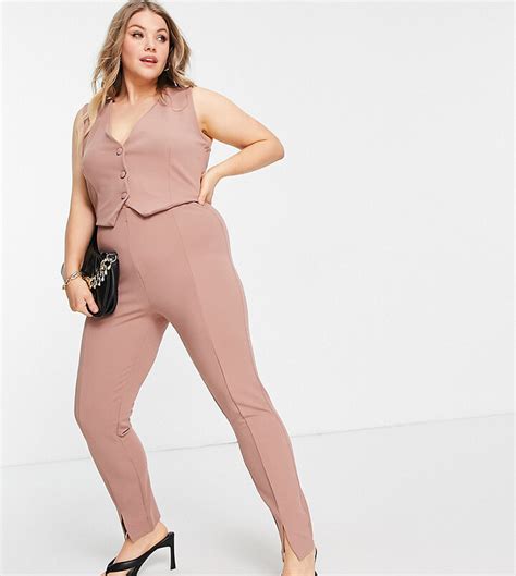 Asos Curve Asos Design Curve Jersey Slim Split Front Suit Pants In