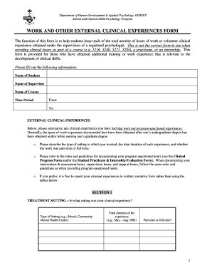 Fillable Online Oise Utoronto Work External Clinical Experience Form