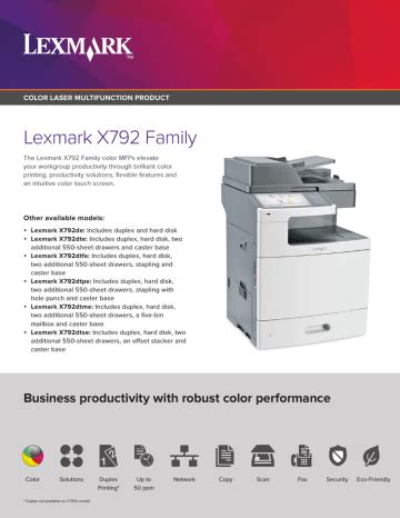 Lexmark X792de Datasheet Manualzz