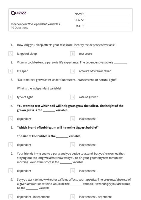 Dependent Variables Worksheets On Quizizz Free Printable