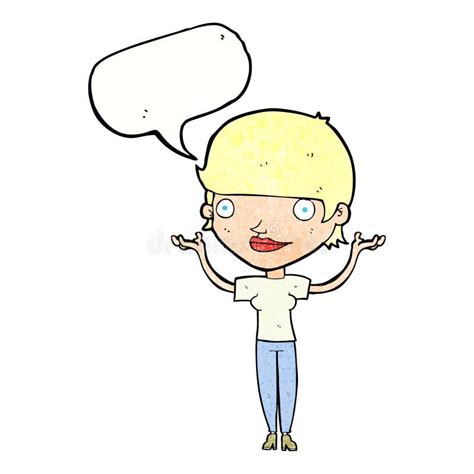 Cartoon Woman Holding Arms In Air With Speech Bubble Stock Illustration Illustration Of Drawn