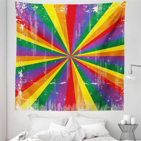 Pride Tapestry Radial Vintage Style Scratched Backdrop For Homosexual Gay Lesbian Couples Print