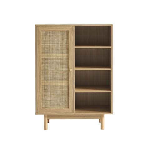 Buffet effet chêne et cannage rotin 1 porte 80 cm Helena Maisons du Monde