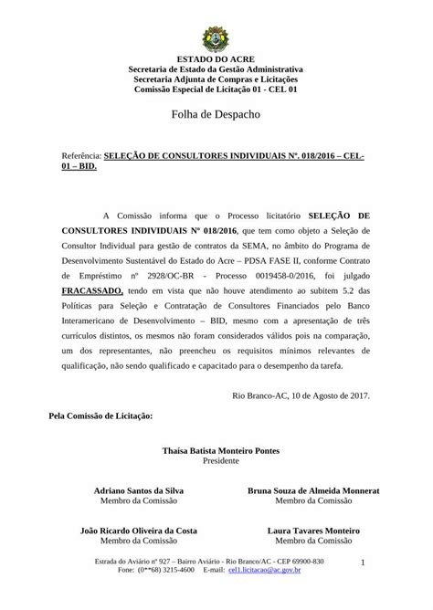 Pdf Folha De Despacho Licitacao Ac Gov Br Processo Estado Do