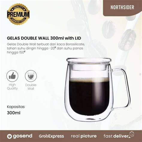 Promo Gelas Double Wall Kopi Teh Ml Tutup Kaca Anti Panas Diskon