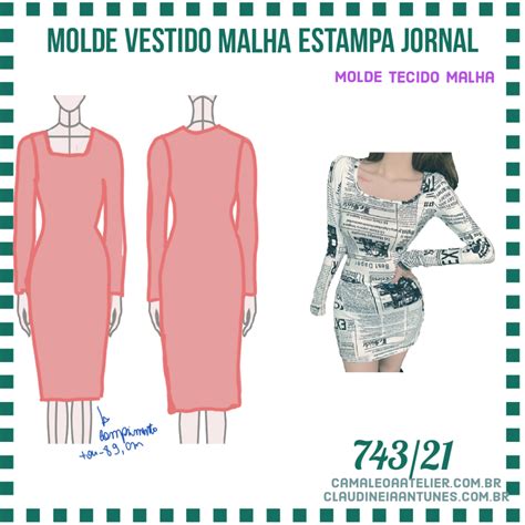 Molde Vestido Malha Estampa Jornal 743 21 CAMALEOA ATELIER DE COSTURA