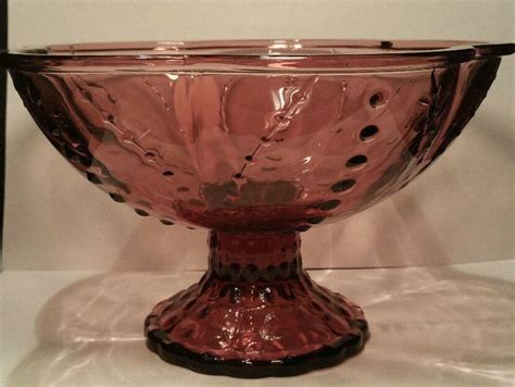 Purple Amethyst Pressed Glass Hobnail Footed Compote Candy Dish 8 Wide Pressed Glass Purple