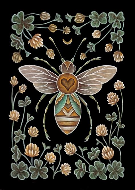 Honey Bee Art Print Watercolor Painting Print Bees Clovers Honey Bee