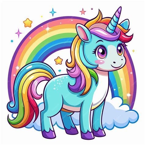 Cute Unicorn Cartoon Vector With Rainbow Mane And Tail Beautiful Unicorn Cartoon Vector On