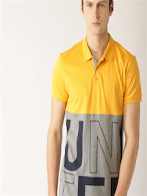 Buy United Colors Of Benetton Men Yellow And Grey Melange Colourblocked Polo Collar T Shirt