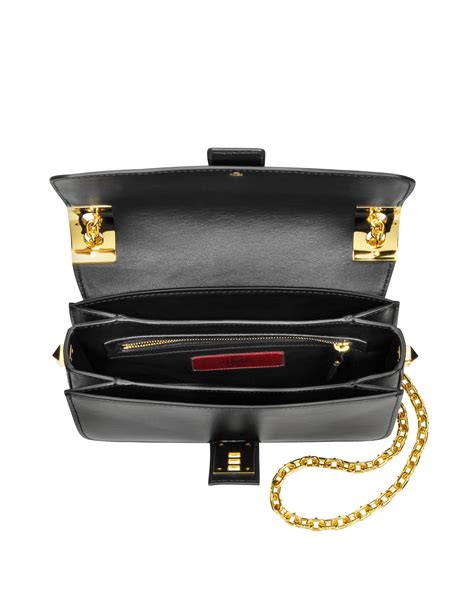 Lyst Valentino My Rockstud Black Leather Chain Shoulder Bag In Metallic