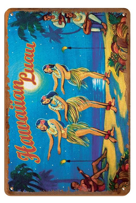 Hawaiian Luau Hawaii Hula Dancers Vintage Hawaiian Travel Poster By