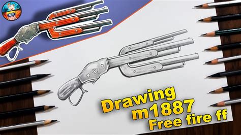 FREE FIRE DRAWING NEW GUN M1887 X HOW TO DRAW FREE FIRE FF Gambar