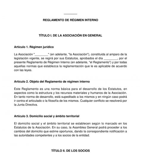 Reglamento de Régimen Interno de una Asociación