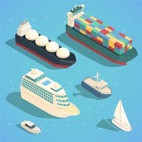 Premium Vector Isometric Set Of Sea Vessels Vector Illustration