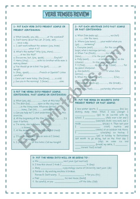 Verb Tenses Review Esl Worksheet By Neusferris