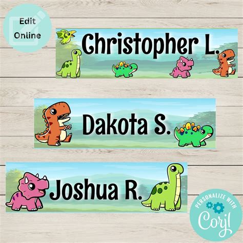 Dinosaur Desk Name Tags Classroom Name Tags Instant Download Editable ...