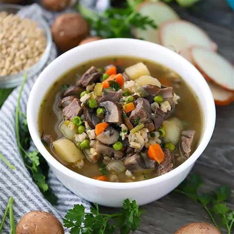 Beef Barley Soup With Mushrooms Bowl Of Delicious