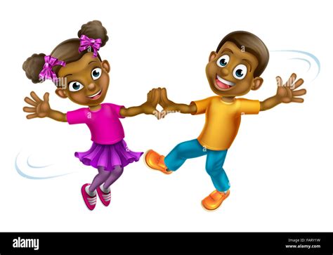 Two young cartoon children dancing Stock Photo - Alamy