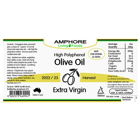 Olive Oil Ev High Polyphenol Singles Or Packs Amphore Living Foods