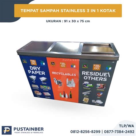 Jual Tempat Sampah Stainless Kotak 3 In 1 Gabung Tong Sampah Dustbin