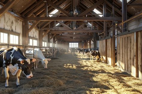 Premium Photo Modern Farm Cowshed Milking Cows Cows Eating Lucerne