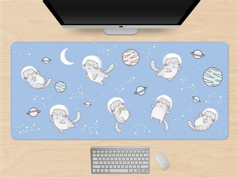 Cute Space Cats Desk Mat Xl Kawaii Mousepad Xxl Large Gaming Mouse