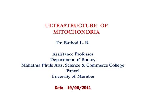 Ppt Ultrastructure Of Mitochondria Dr Rathod L R Assistance Professor Department Of Botany