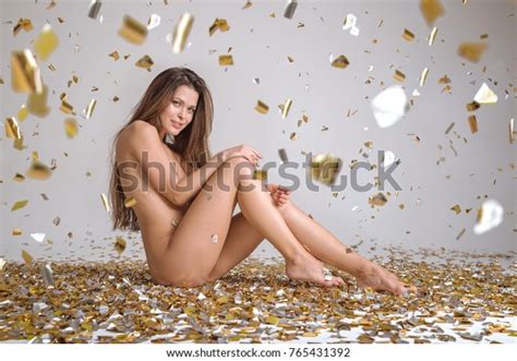 Beautiful Naked Woman Celebrating Posing Isolated Stock Photo 765431392