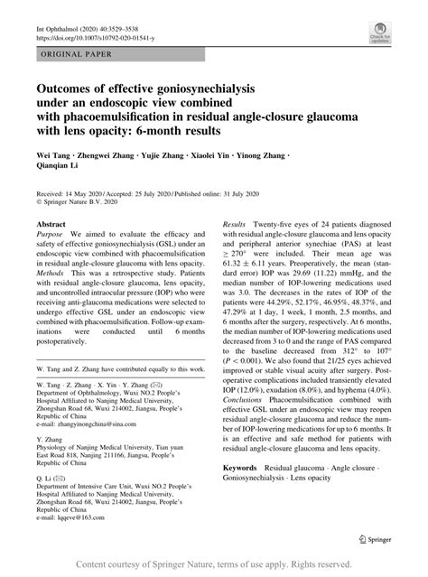 Outcomes Of Effective Goniosynechialysis Under An Endoscopic View