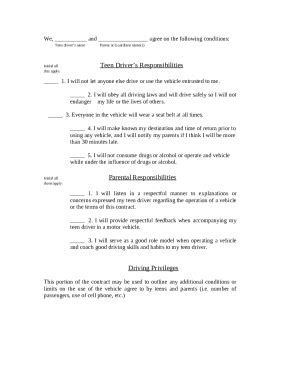 PARENT TEEN SAFE DRIVING CONTRACT Agreement Doc Template PdfFiller